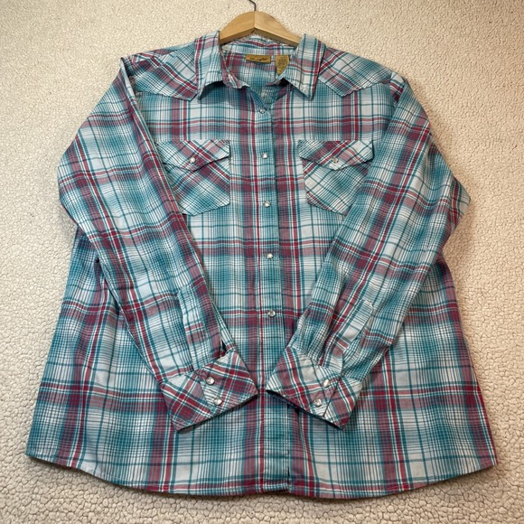 Wrangler Shirt Mens XL Blue/red Plaid Western Pearl Snap Long Sleeve Rodeo - Picture 1 of 8